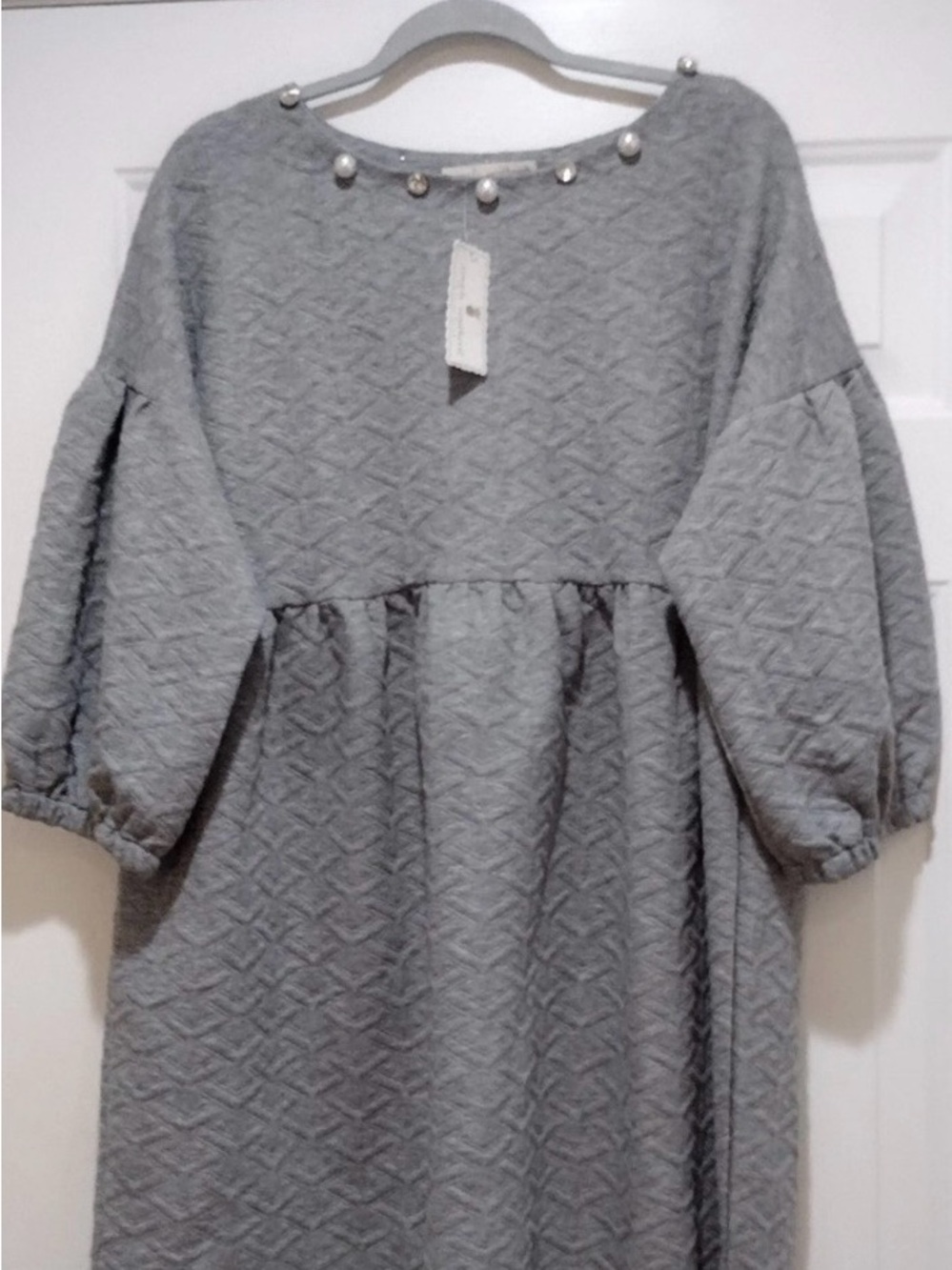Simply Southern quilted babydoll dress Gray Quilted Pearl-Trim Dress